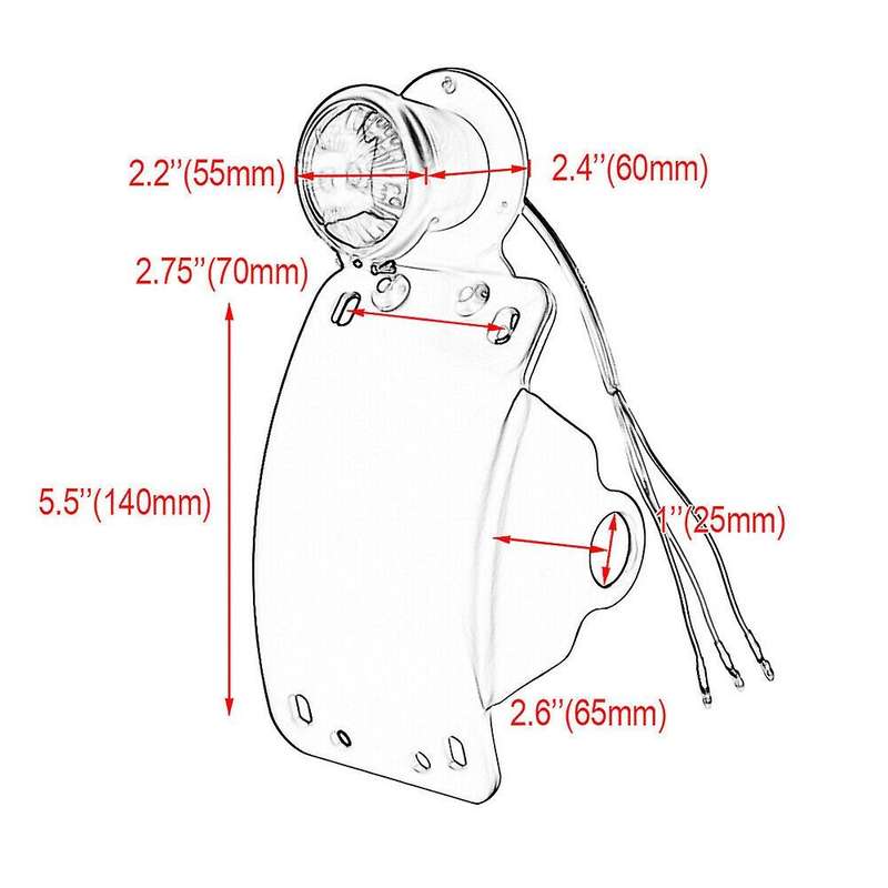 1 Inch Side Mounted Curved License Plate Bracket Stop Tail Light Fit for Motorcycle
