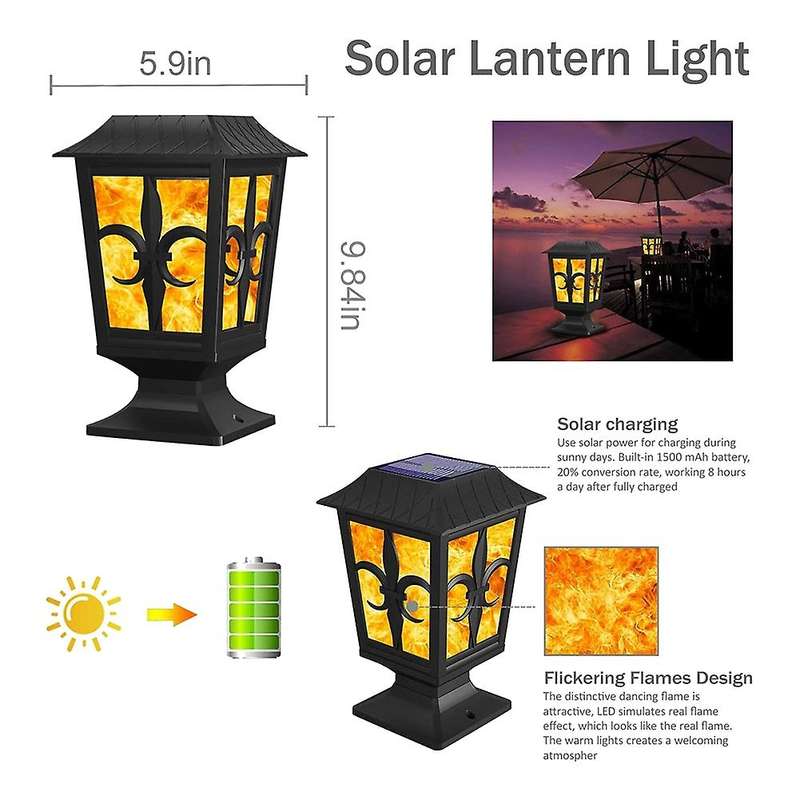 1 Pack Solar Post Light,Flickering Flame Post Cap LED Lamp,for Outdoor Deck Fence 5X5 6X6 Post Top G