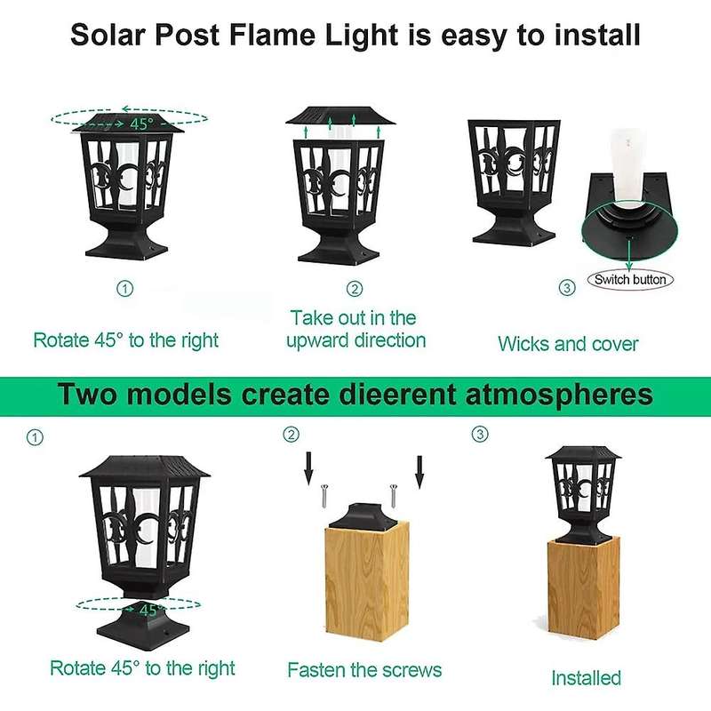 1 Pack Solar Post Light,Flickering Flame Post Cap LED Lamp,for Outdoor Deck Fence 5X5 6X6 Post Top G