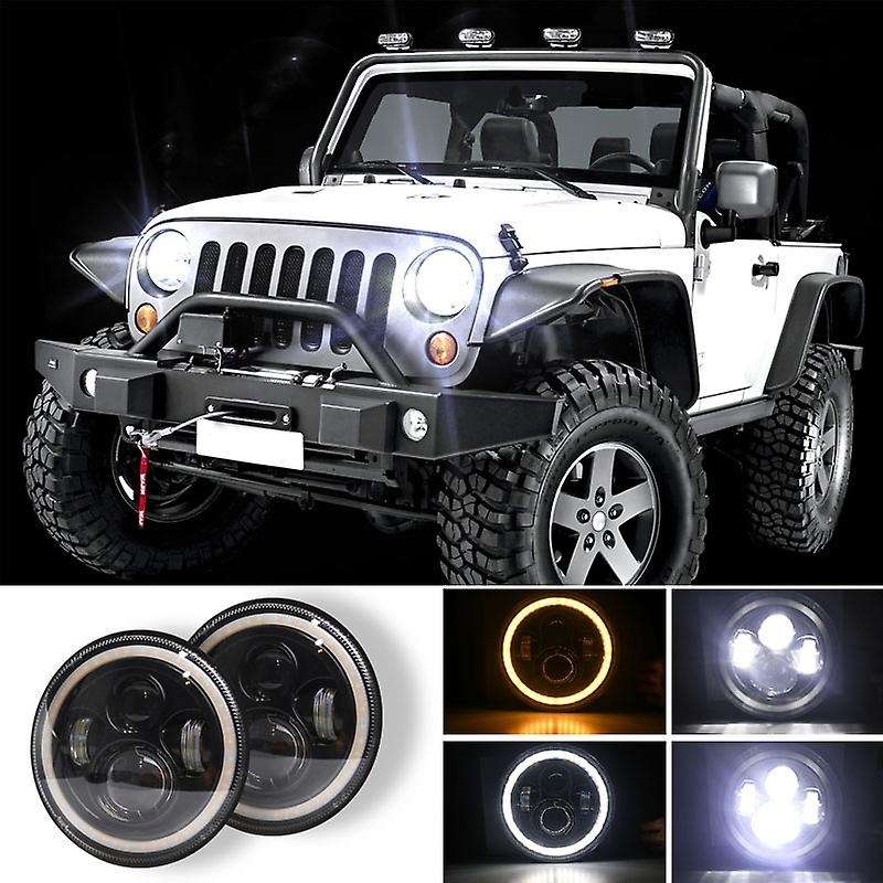 1 Pair 7 INCH 140W LED Headlight Halo Angle Eye for CJ JK LJ 97-18