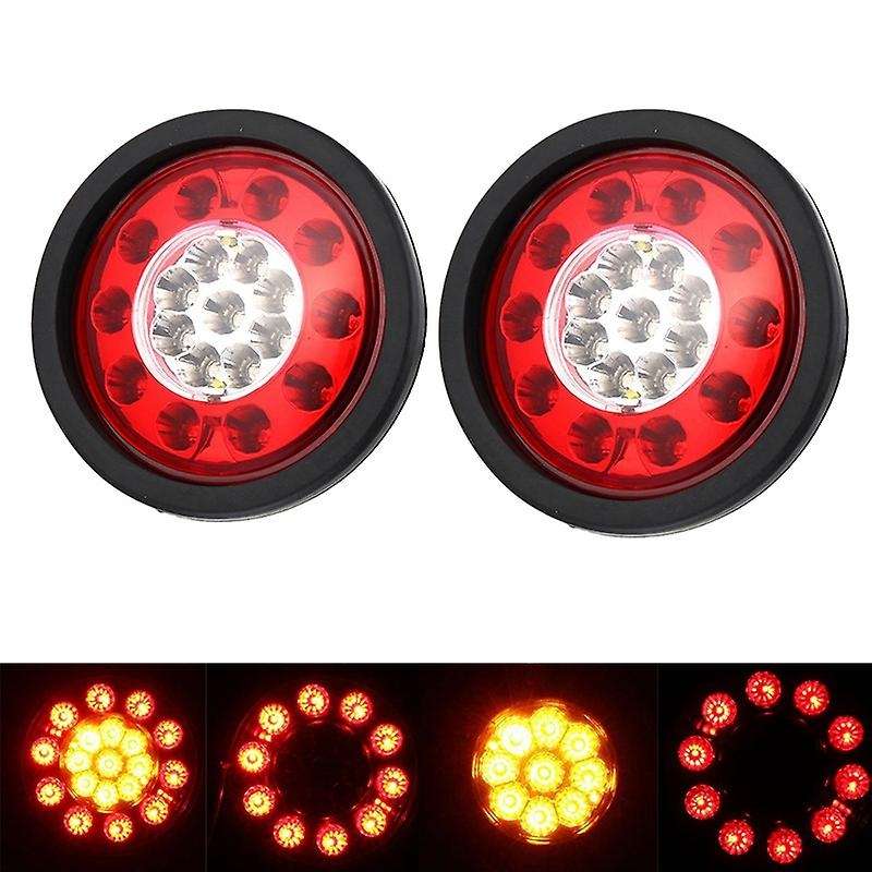 1 Pair 19 Car Rear Tail Lights Round Rubber Stop Brake Lamp for 12V 24V Truck Trailer Vehicles Red Y
