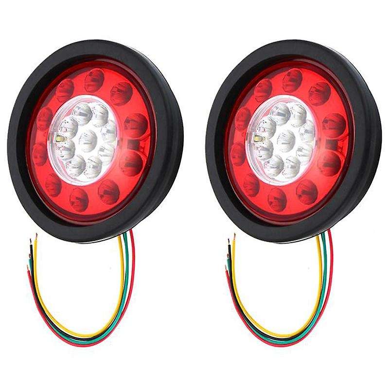 1 Pair 19 Car Rear Tail Lights Round Rubber Stop Brake Lamp for 12V 24V Truck Trailer Vehicles Red Y
