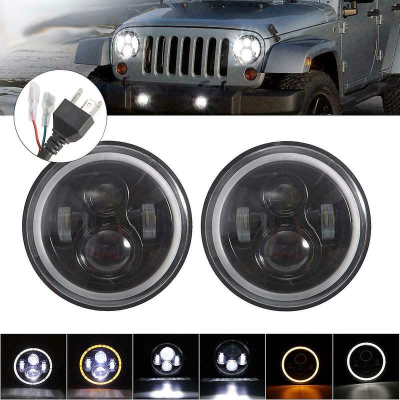 1 Pair 7 inch LED Headlight High/Low Beam Fit for CJ JK LJ 97-17
