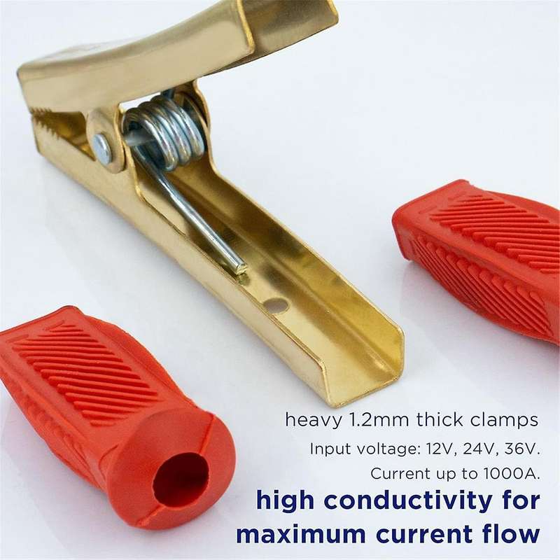 1 Pair Battery Jumper Cable Clamps, Crocodile Clamps, 1000A Pure Brass Cable Wire Clips Suitable fo