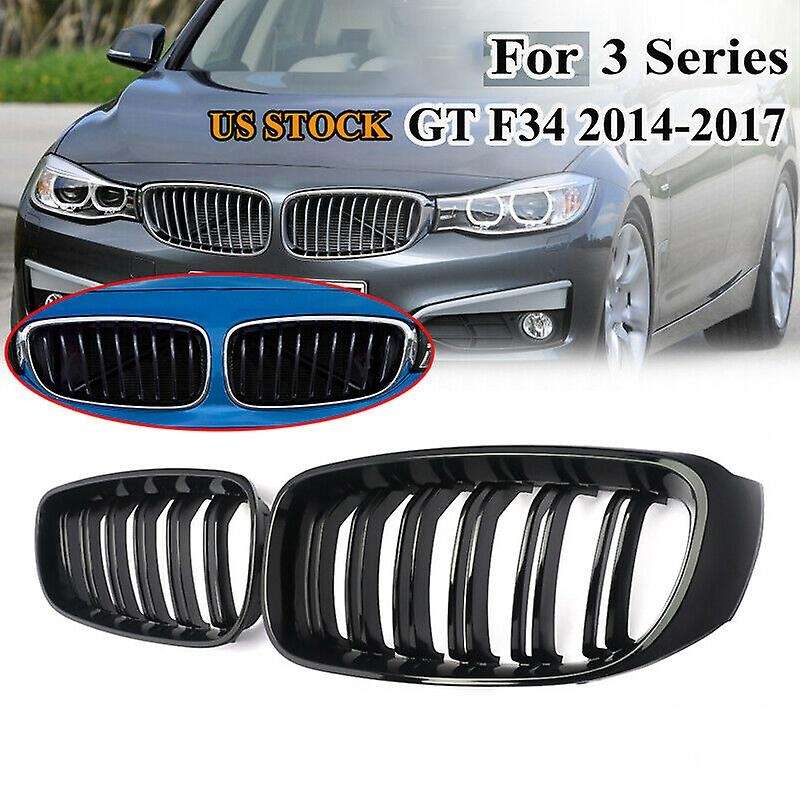 1 Pair Car Dual-Slat Grille Front Bumper Kidney Grille for F34 335I GT 3-Series 2014-2017