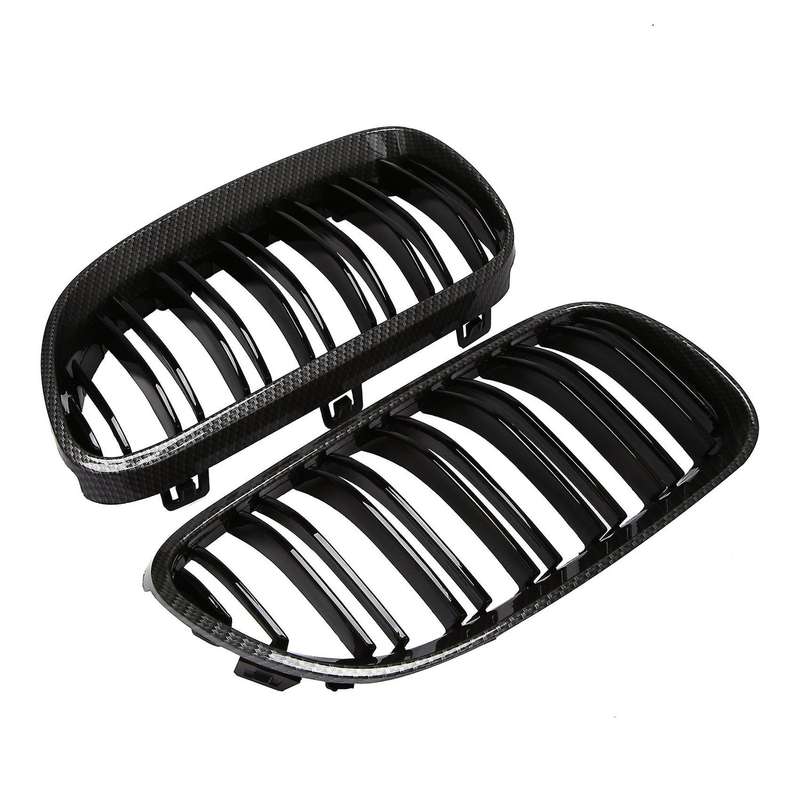 1 Pair Car Front Bumper Carbon Fiber Pattern Hood Kidney Sport Grilles for- 3 Series E92 Coupe 2010-