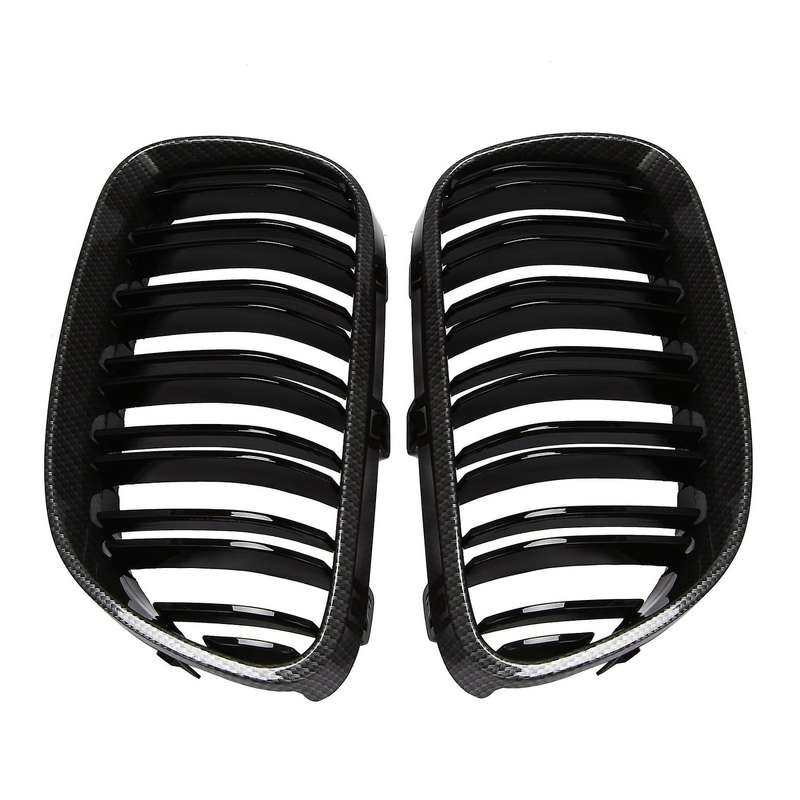 1 Pair Car Front Bumper Carbon Fiber Pattern Hood Kidney Sport Grilles for- 3 Series E92 Coupe 2010-