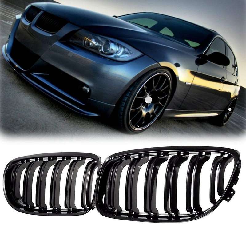 1 Pair Car Front Grille Bright Black Compatible BMW E90 LCI 3-Series etc