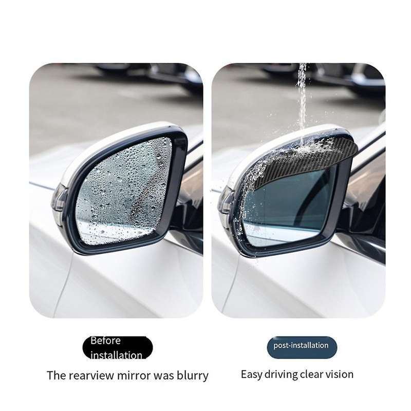 1 Pair Car PVC Carbon Fiber Rain Shield Rear View Mirror Rain Eyebrow Adhesive for Rear View Mirror