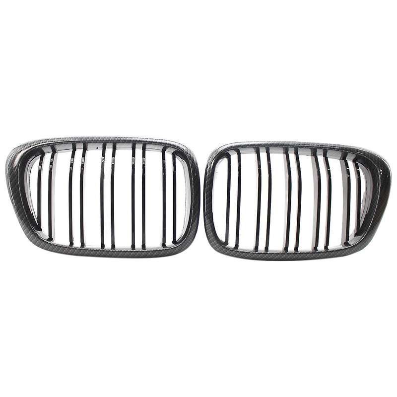 1 Pair Carbon Fiber Black Double Line Kidney Grille for 1997-2003 E39 520I 523I 525I 528I 530I 535I