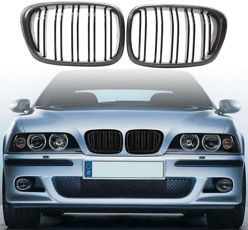1 Pair Carbon Fiber Black Double Line Kidney Grille for 1997-2003 E39 520I 523I 525I 528I 530I 535I