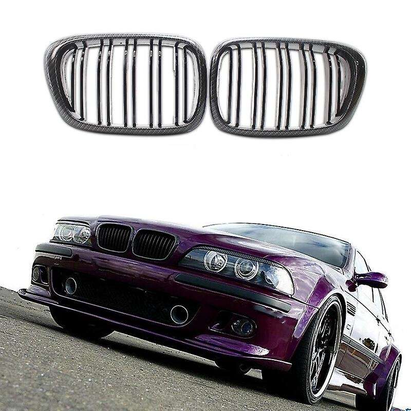 1 Pair Carbon Fiber Black Double Line Kidney Grille for 1997-2003 E39 520I 523I 525I 528I 530I 535I