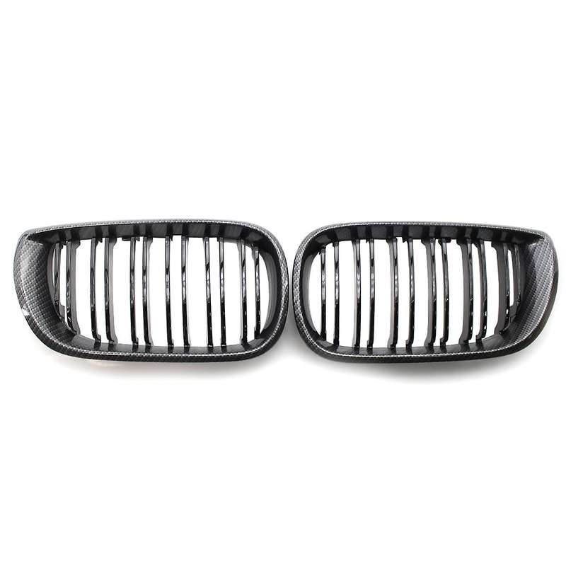 1 Pair Carbon Fiber Black Double Line Kidney Grille for E46 325I 325Xi 330Xi 2001-2005 51137030545 5
