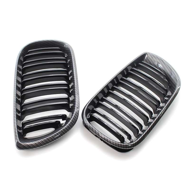 1 Pair Carbon Fiber Black Double Line Kidney Grille for E46 325I 325Xi 330Xi 2001-2005 51137030545 5
