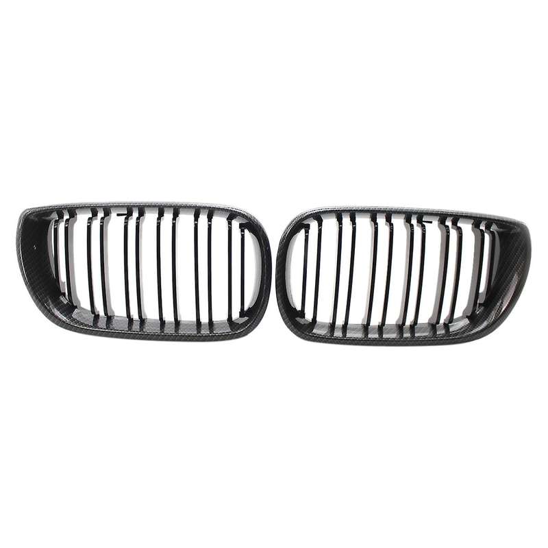 1 Pair Carbon Fiber Black Double Line Kidney Grille for E46 325I 325Xi 330Xi 2001-2005 51137030545 5