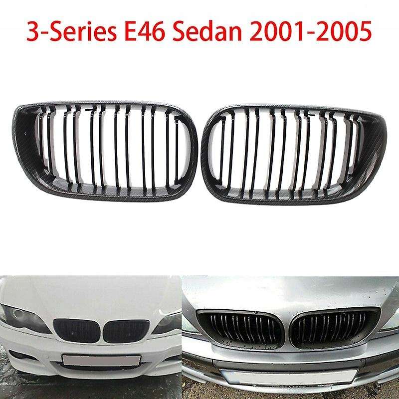 1 Pair Carbon Fiber Black Double Line Kidney Grille for E46 325I 325Xi 330Xi 2001-2005 51137030545 5