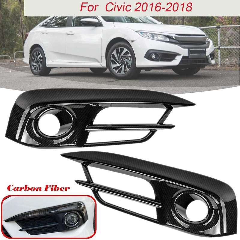 1 Pair Carbon Fiber Front Bumper Fog Light Lamp Cover Grille for 10Th 2016 2017 2018