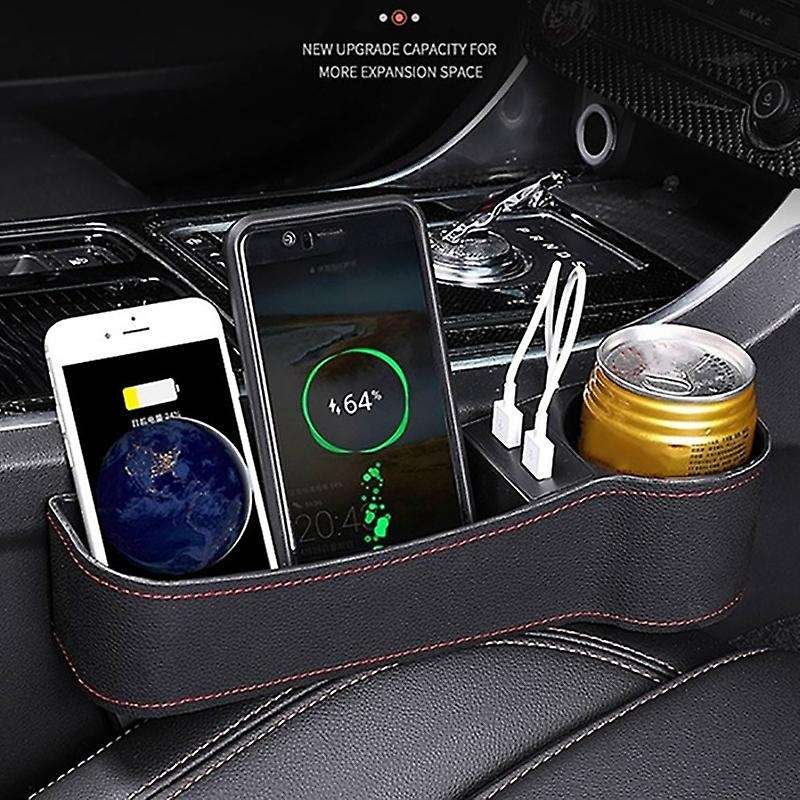 1 Pair Dual USB Charger Pu Leather Multifunctional Car Storage Box Seat Space Filler Organizer with