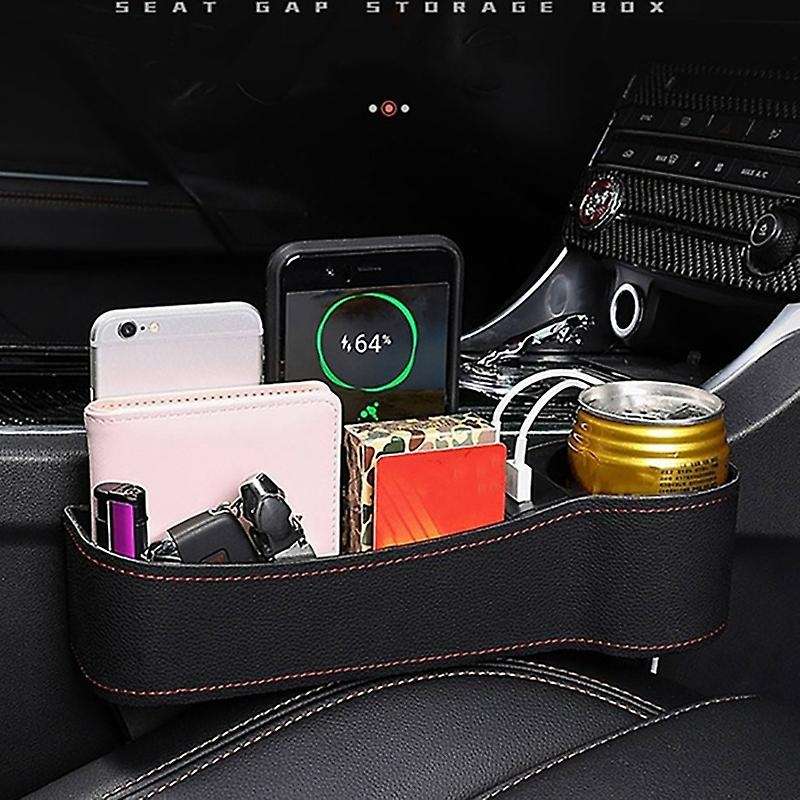 1 Pair Dual USB Charger Pu Leather Multifunctional Car Storage Box Seat Space Filler Organizer with