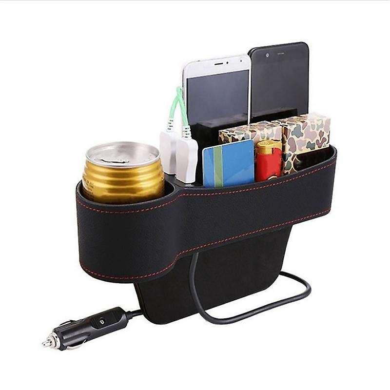 1 Pair Dual USB Charger Pu Leather Multifunctional Car Storage Box Seat Space Filler Organizer with
