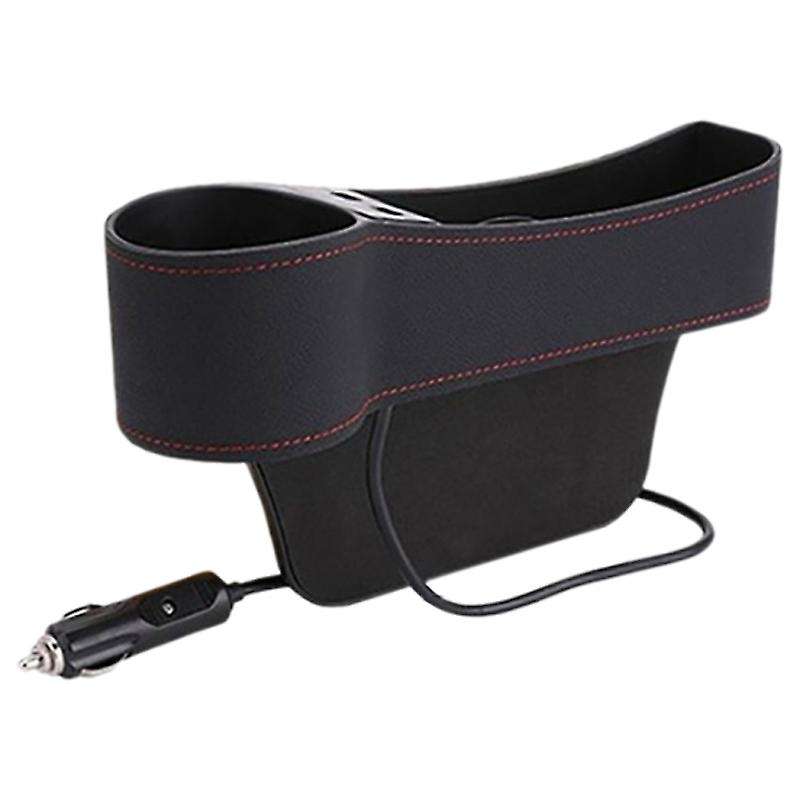 1 Pair Dual USB Charger Pu Leather Multifunctional Car Storage Box Seat Space Filler Organizer with