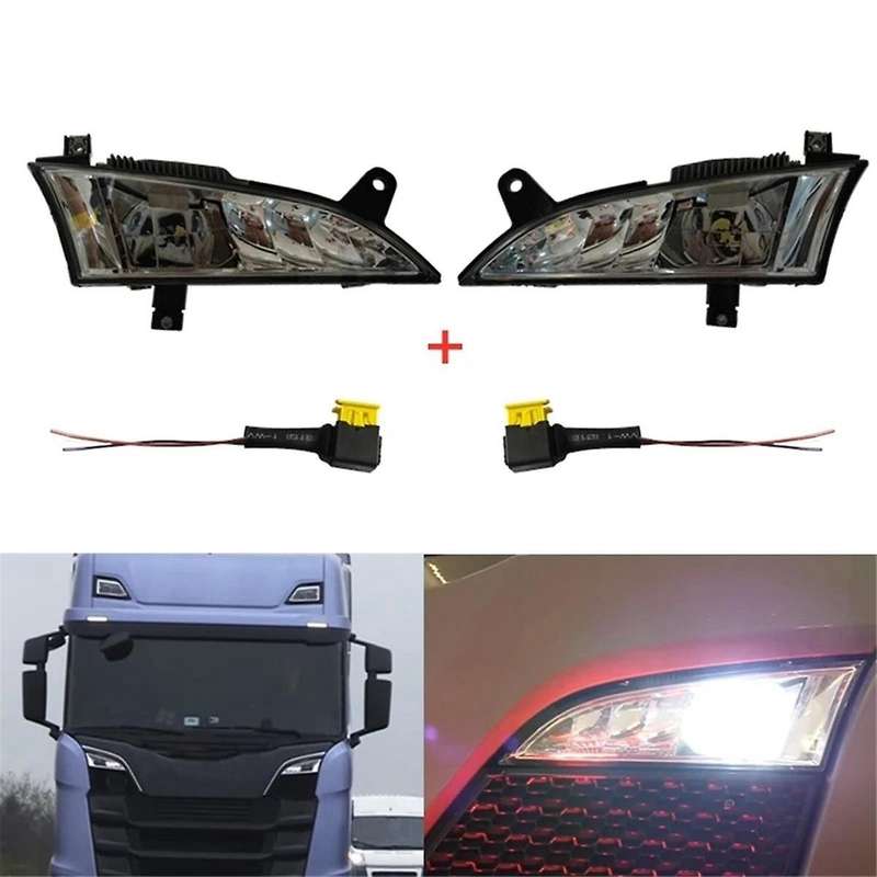 1 Pair Fog Lamp and Grille Fit for R/p Truck 24v Led Light with Cover Panel 2552712 2552711 2307647