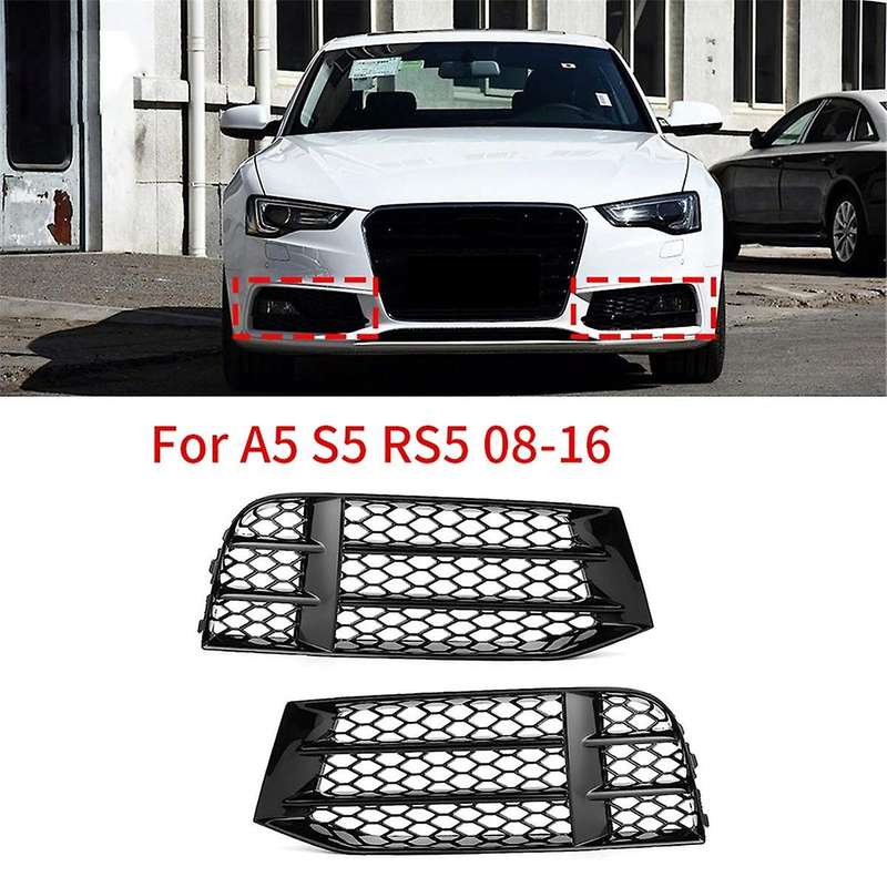 1 Pair Fog Light Grille Honeycomb Mesh Bumper Cover for A5 S5 RS5 08-16 Decorative Modification Par
