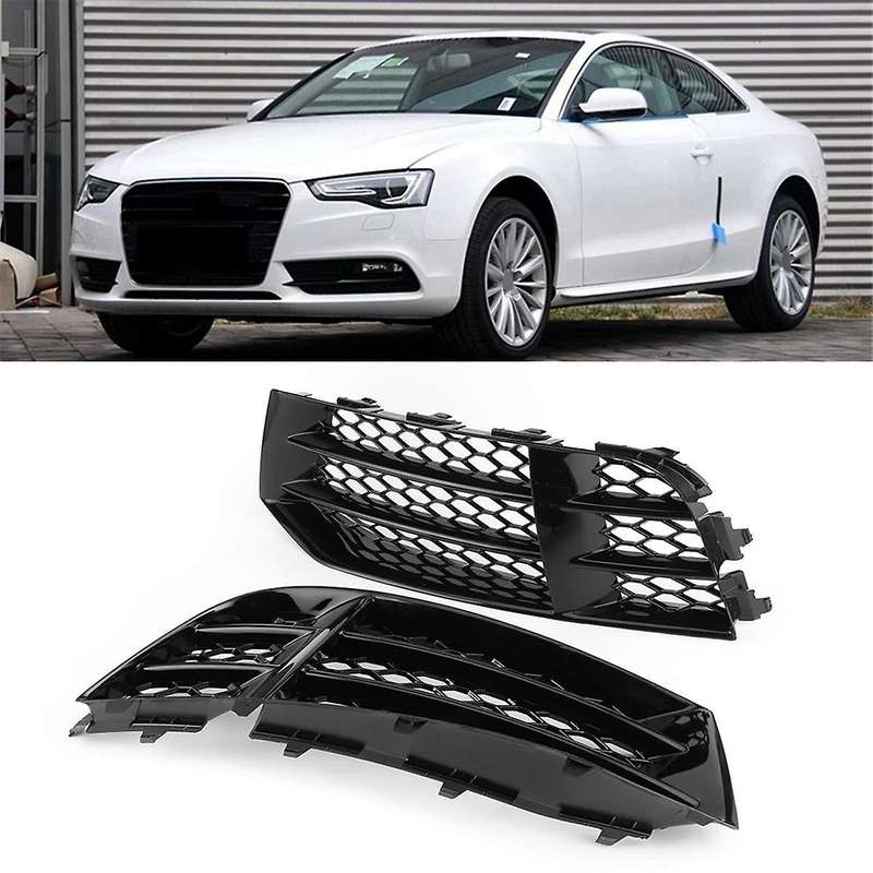 1 Pair Front Fog Light Cover Bumper Grille for A4 B9 16-18 Car Grill 8W0807681F 8W0807682F