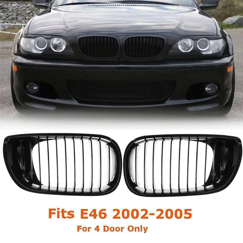 1 Pair Front Grille for E46 4D 325I Facelift 2002-2005 Gloss Black Car Front Kidney Racing Grille Gr