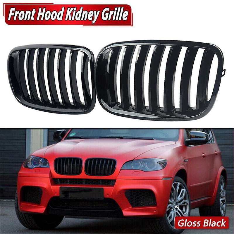 1 Pair Front Hood Kidney Grille Grill for X5 X6 E70 E71 2007-2013 Glossy Black 51137157687 511371576