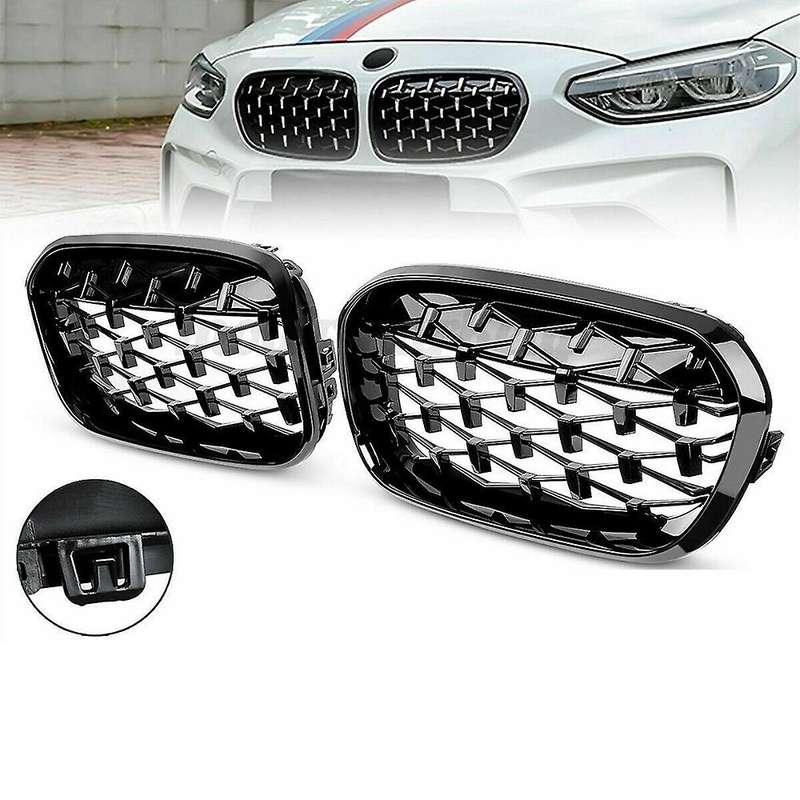 1 Pair Front Kidney Diamond Style Grille Diamond Meteor Grills for - 1 Series F20 2015-2017 Racing G
