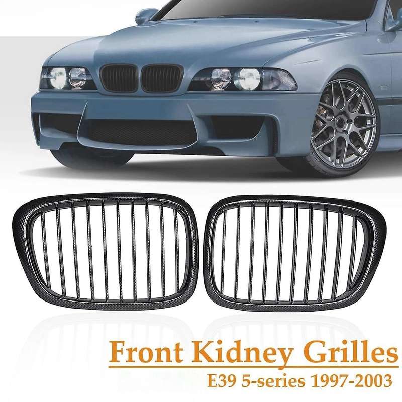 1 Pair Gloss Carbon Fiber ABS Car Front Kidney Grilles Grill Hood for E39 5 Series 525 528 530 535 5