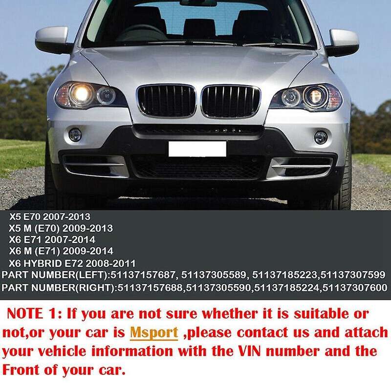 1 Pair Glossy Black Front Hood Kidney Grille Grill for- X5 X6 E70 E71 2007-2013 51137157687 51137157