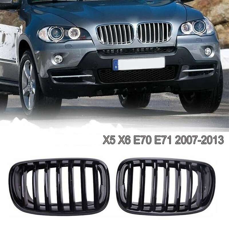 1 Pair Glossy Black Front Hood Kidney Grille Grill for- X5 X6 E70 E71 2007-2013 51137157687 51137157
