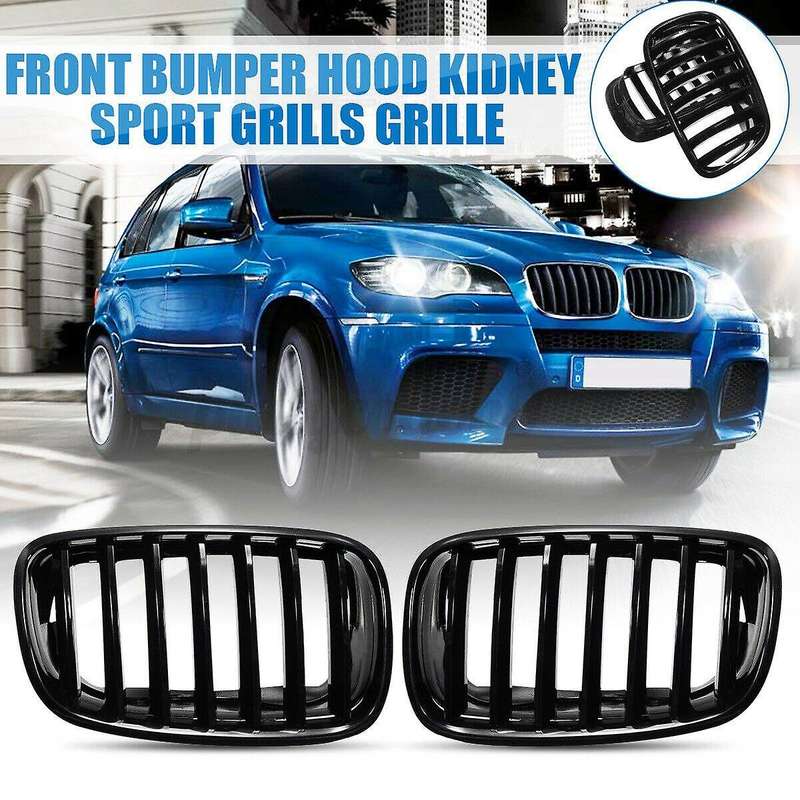 1 Pair Glossy Black Front Hood Kidney Grille Grill for- X5 X6 E70 E71 2007-2013 51137157687 51137157