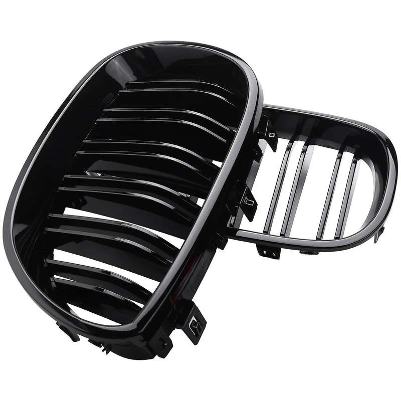 1 Pair Gloss Black Front Kidney Double Slat Double Line Grille for E60 E61 5 Series 2003-2010 Car A