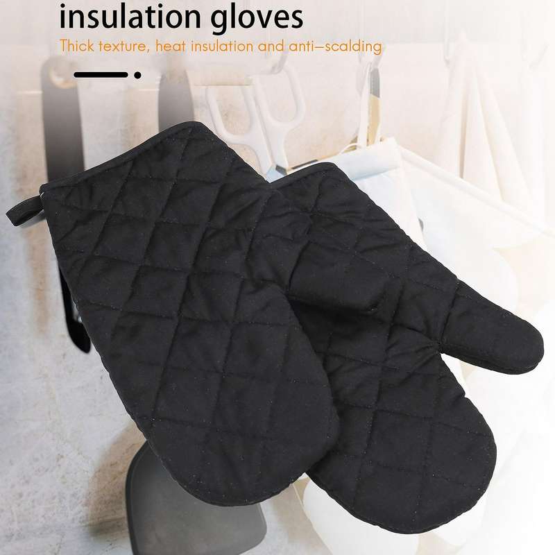 1 Pair Kitchen Craft Heat Resistant Cotton Oven Glove Pot Holder Baking Cooking Mitts Black