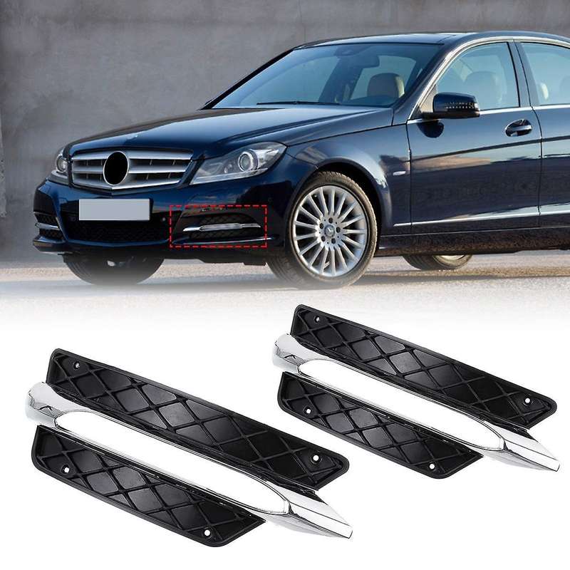 1 Pair L/R for - C-Class W204 2012-2014 Front Bumper DRL Grille Cover Silver Plating Lamp Hoods Deco