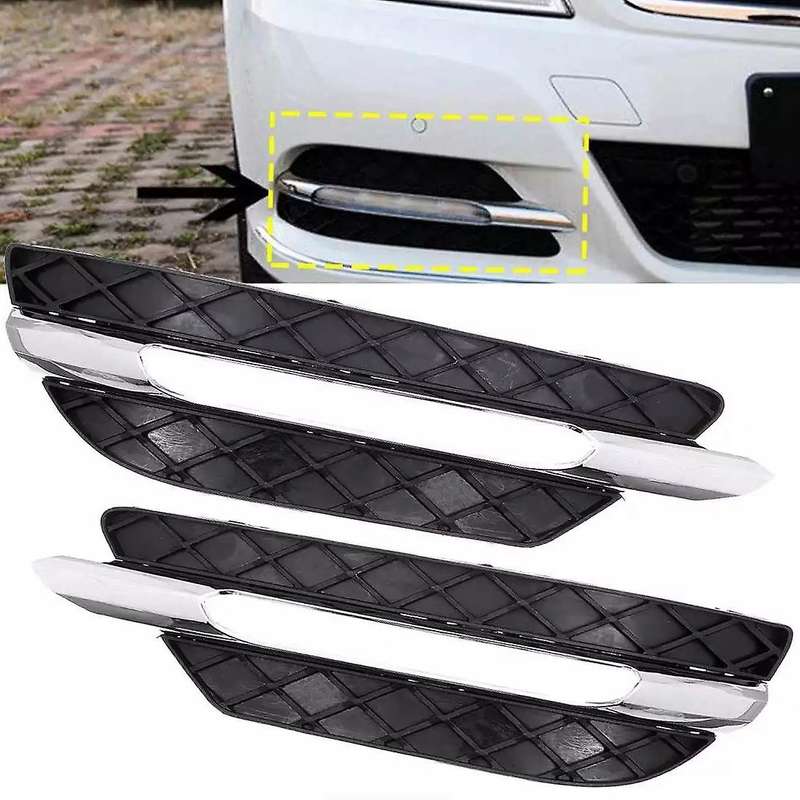 1 Pair L/R for - C-Class W204 2012-2014 Front Bumper DRL Grille Cover Silver Plating Lamp Hoods Deco