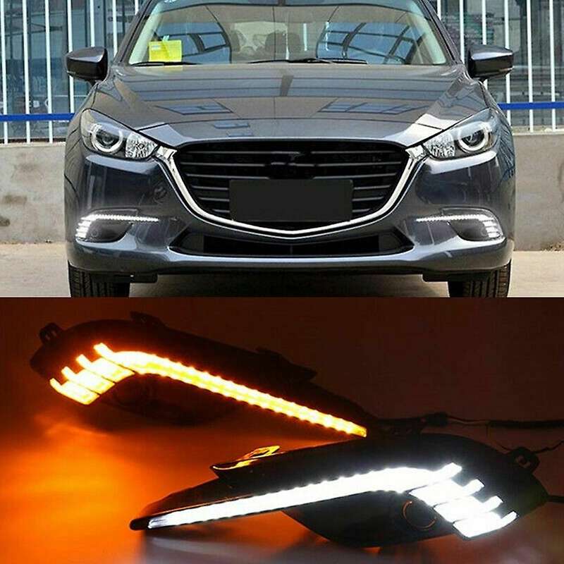 1 Pair LED Daytime Running Light Dynamic White & Amber Turn Signal DRL Fog Lamp for 3 Axela 2017 201