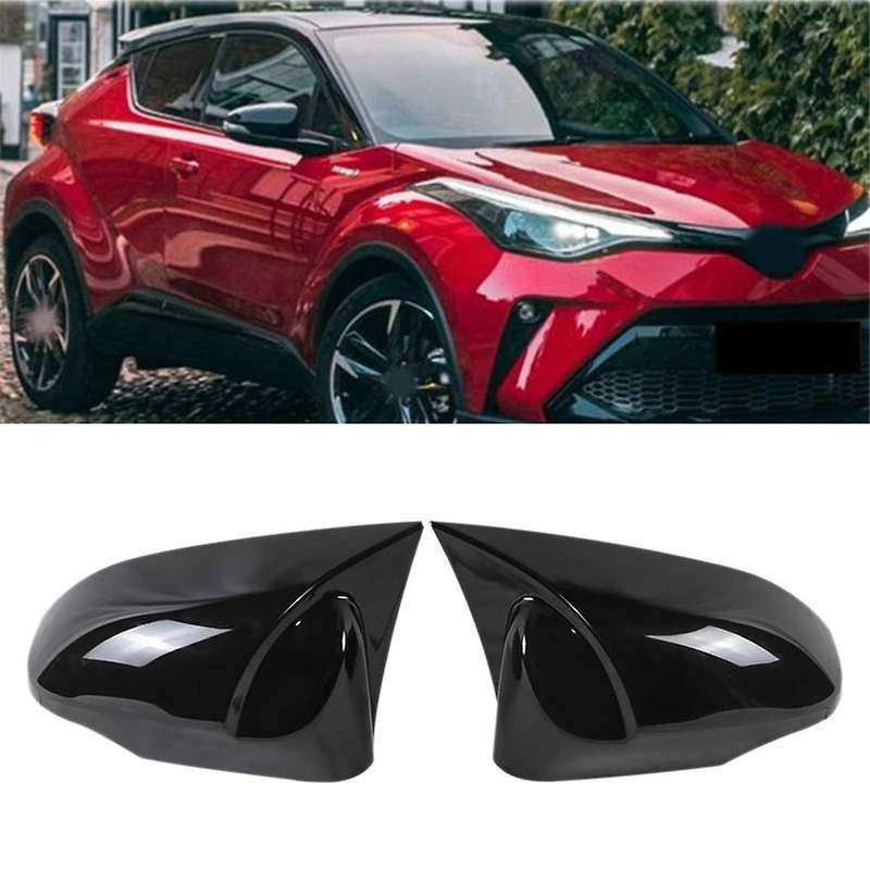 1 Pair of Bright Black Horn Rearview Mirror Housings Reversing Mirror Cover Stickers for 13-17 Part