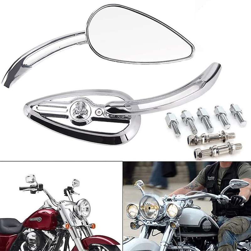 1 Pair Skull Rearview Mirrors Motorcycle Aluminum Side Rear View Mirror for Softail Cruiser