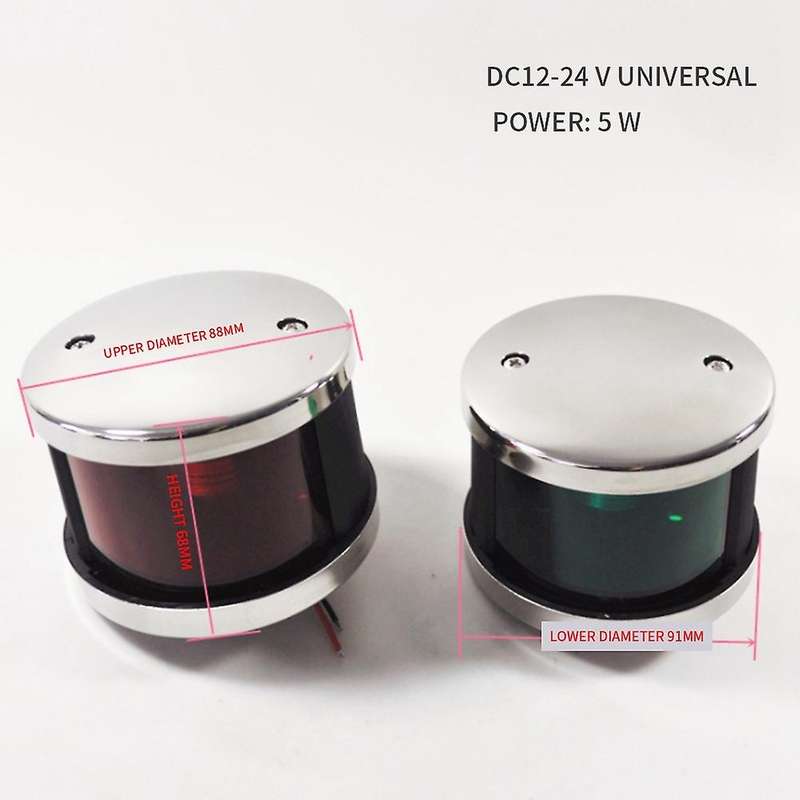 1 Pair Stainless Steel Universal 12-24V Marine Boat Yacht Red & Green LED Navigation Side Bow Lights