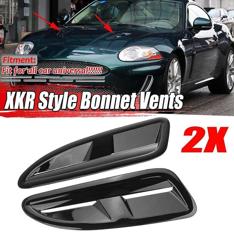 1 Pair XKR Style Universal Car Bright Black Front Hoods Bonnet Vents Air Outlet Cover Trim for XKR X