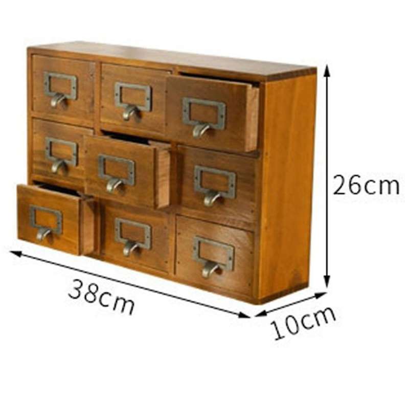 1 PCS 9 Lattice Desktop Drawer Storage Box Wooden Retro Storage Cabinet Living Room Decoration Drawe