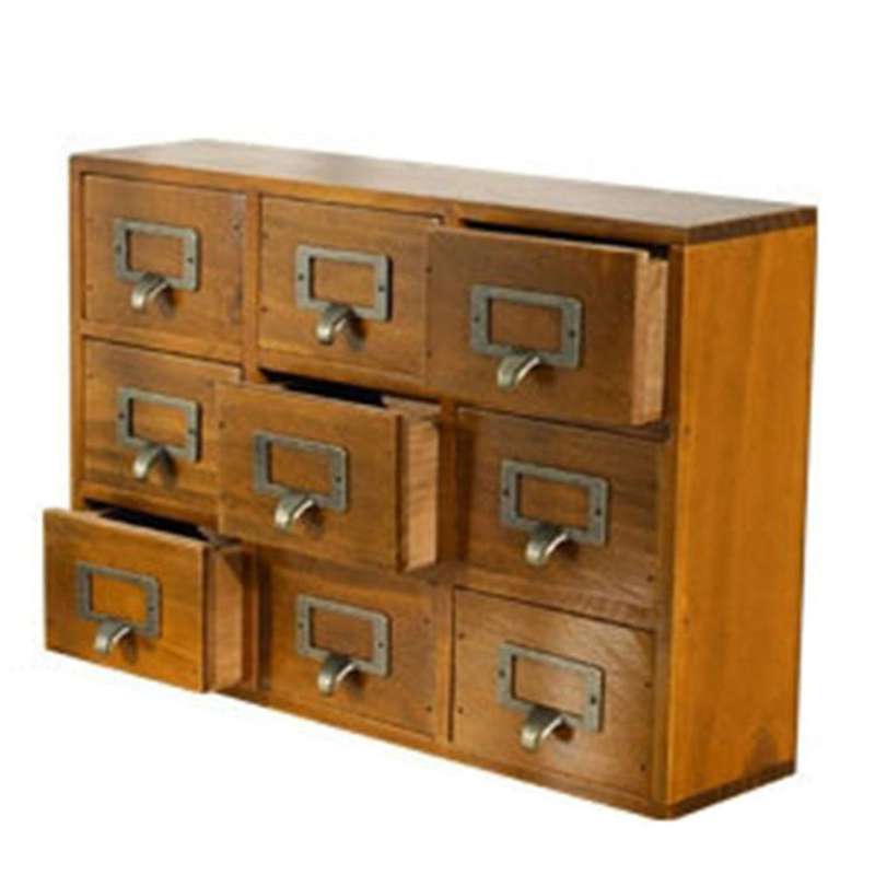 1 PCS 9 Lattice Desktop Drawer Storage Box Wooden Retro Storage Cabinet Living Room Decoration Drawe