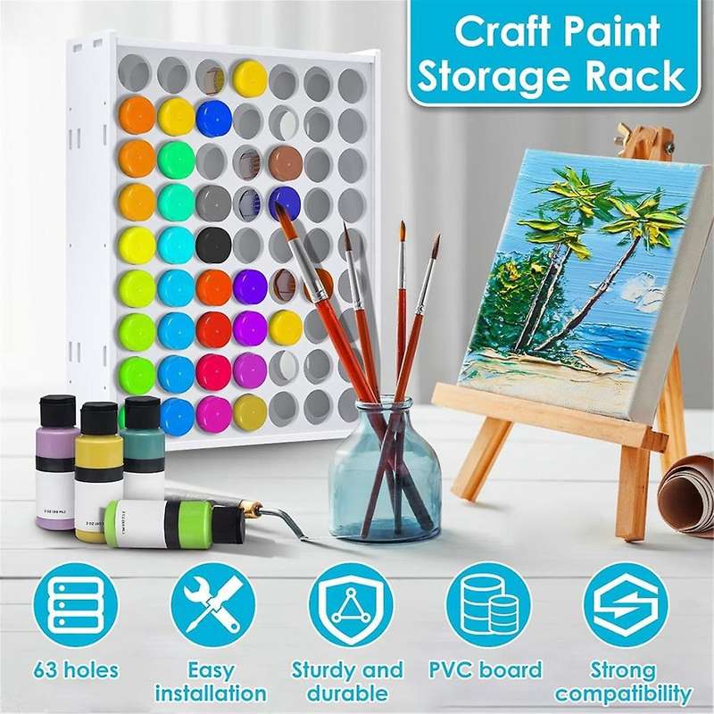 1 Pcs 63 Holes Craft Paint Storage Organizer Vertical Paint Rack Stand Wall Mounted Paint Organizers