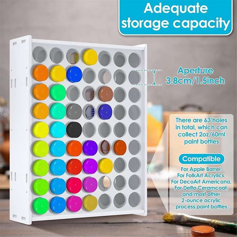 1 Pcs 63 Holes Craft Paint Storage Organizer Vertical Paint Rack Stand Wall Mounted Paint Organizers