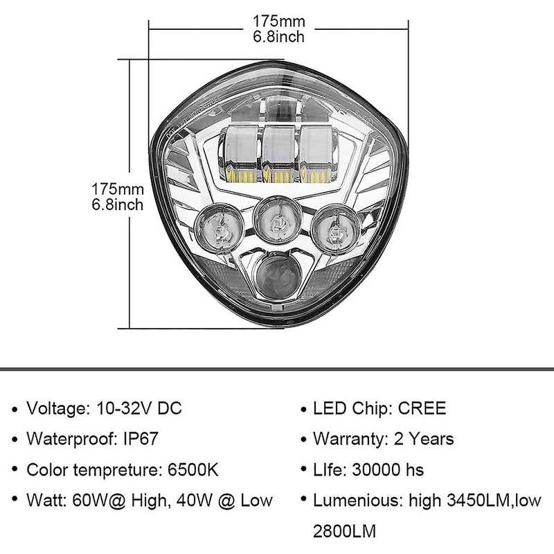 1 Pcs Black Motorcycle LED Headlight with High 60W Low 40W Beam for Victory Country Vegas