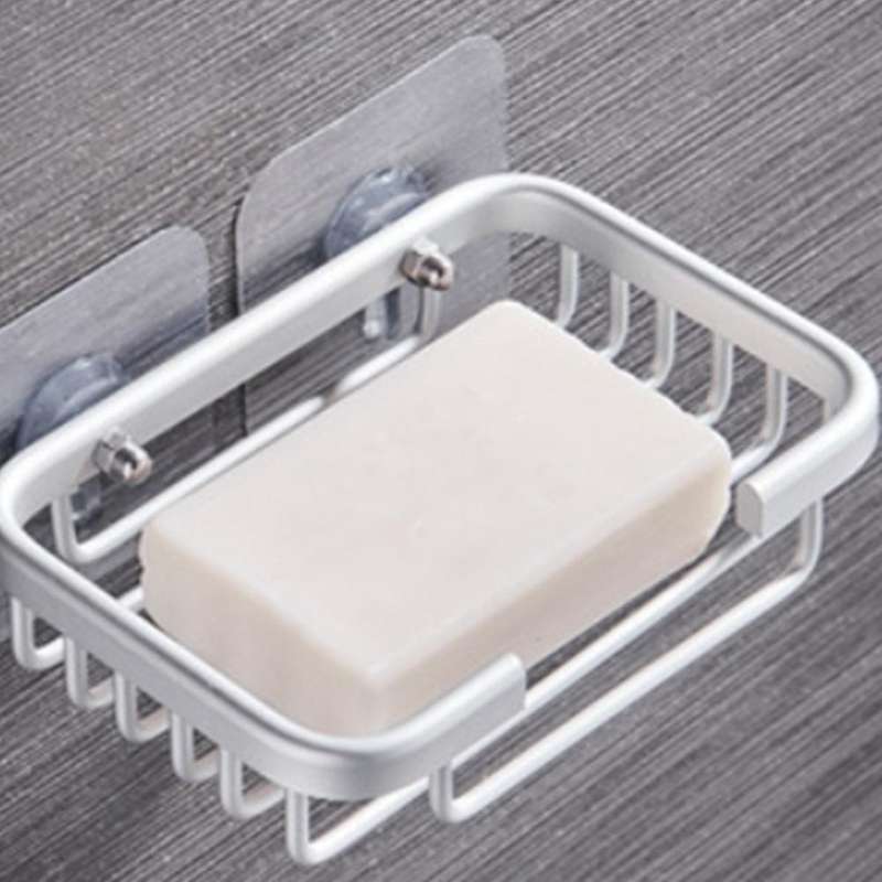 1 Pcs Drill Free Soap Dish Holder Wall Mounted Storage Rack Holder Hollow Type Soap Sponge Dish Bath